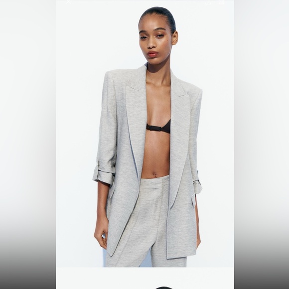 Zara NWT Grey Rolled Sleeve Blazer - Picture 3 of 9
